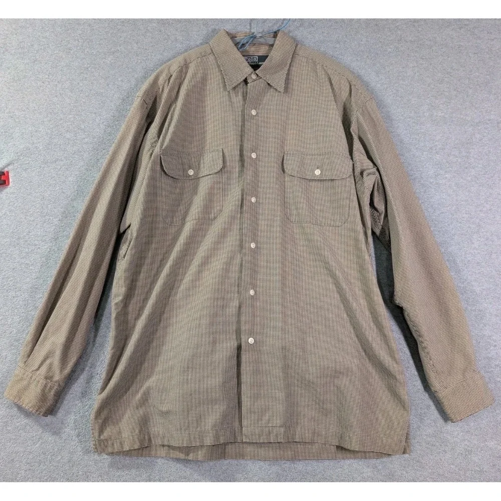 VTG Polo Ralph Lauren USA Houndstooth Check Shirt Men M Gorpcore Grunge Oversize